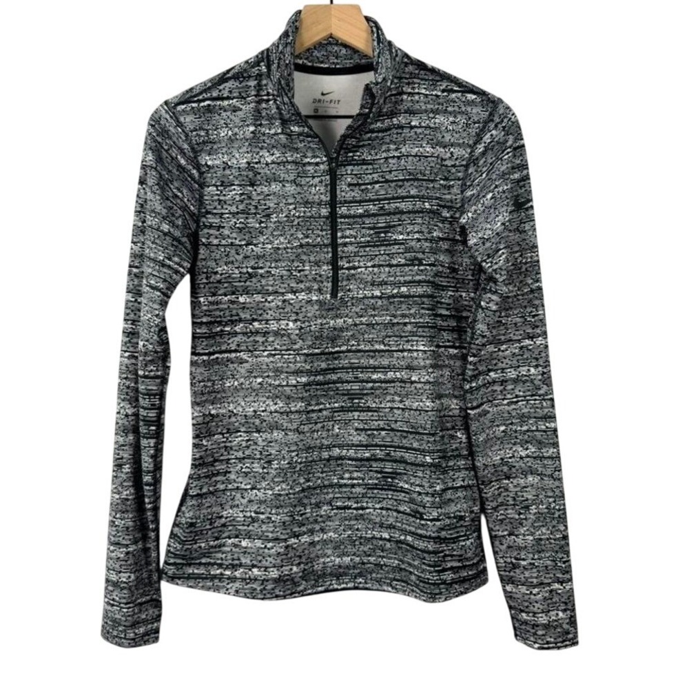 Nike Dri-FIT Womens Quarter Zip Pullover Space Dye Black White Size M 849315-065
